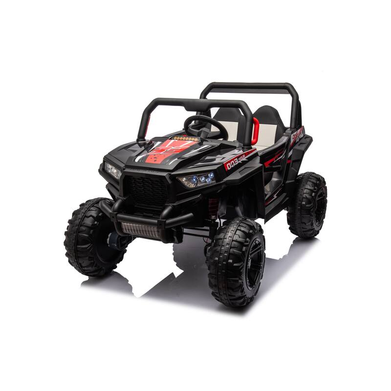 Kids Recreational Vehicle with Light Control, Ride on Off-Road Vehicle with Leather Seats, Black Electric Vehicle Toy for Garden