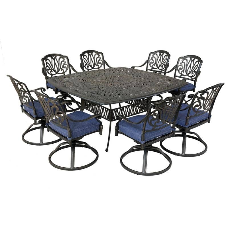 Manasquan 9-piece Gunmetal Aluminum Square Dining Set with Cushioned Swivel Chairs by Havenside Home