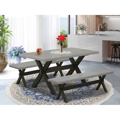 HomeStock 3-Piece Rectangle Natural Oak Finish Solid Wood Top Dining Table with 2-Benches