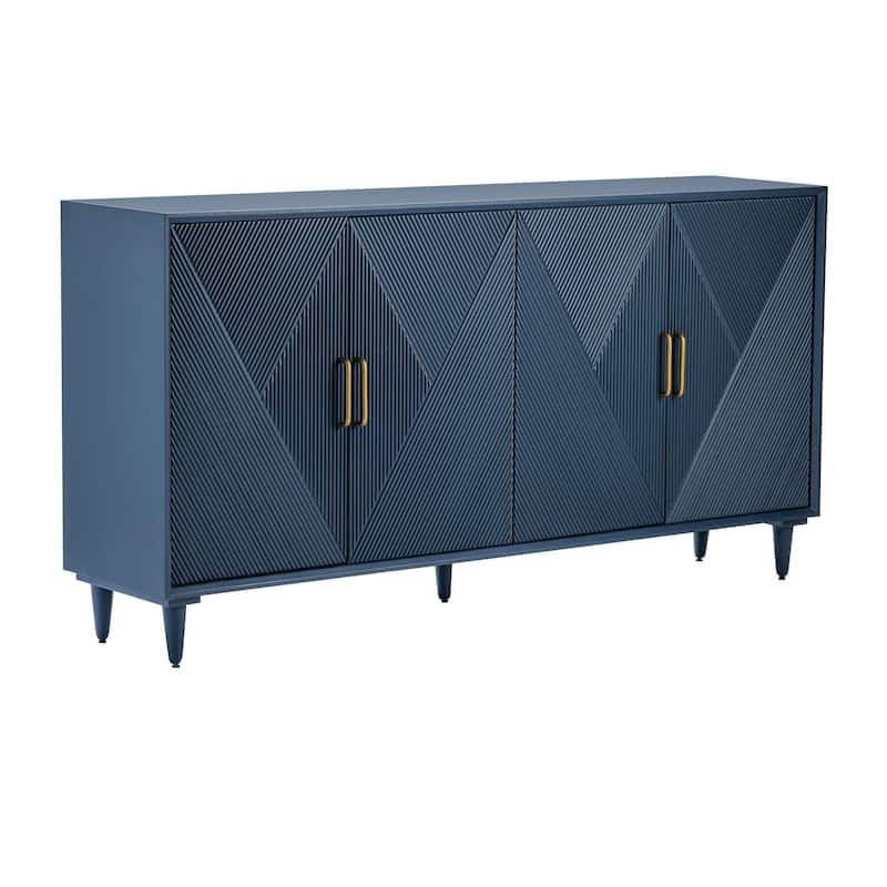 Four Door Wooden Sideboard - Gold Hardware - Navy Blue - 72"