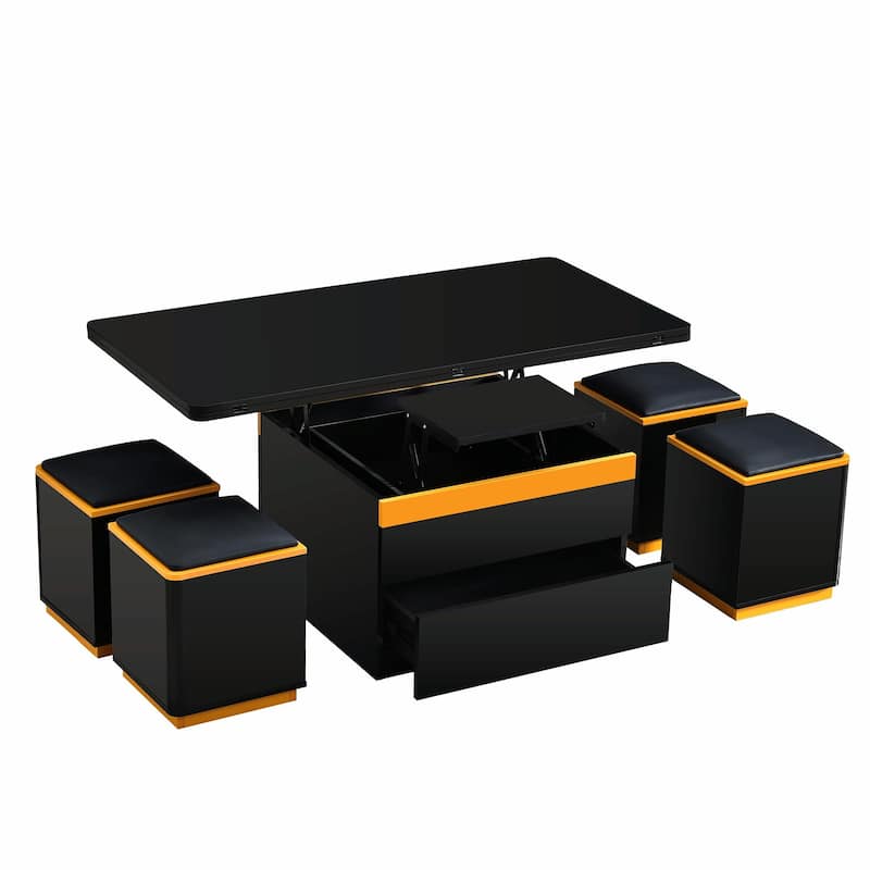 Lift-Top Coffee Table with 4 Storage Stools