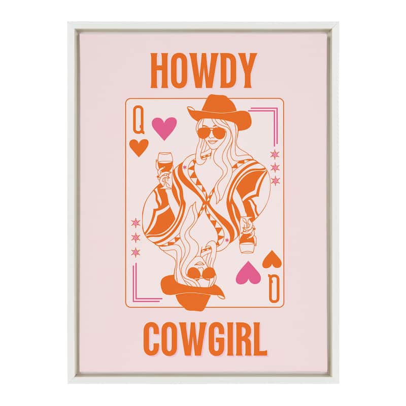 Kate and Laurel Sylvie Howdy Cowgirl Pink Orange Framed Canvas by Honey Island Studio