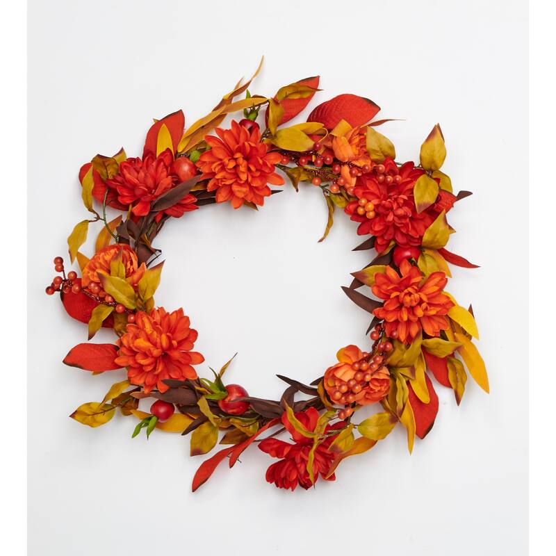 22" Fall Mums & Leaves Wreath
