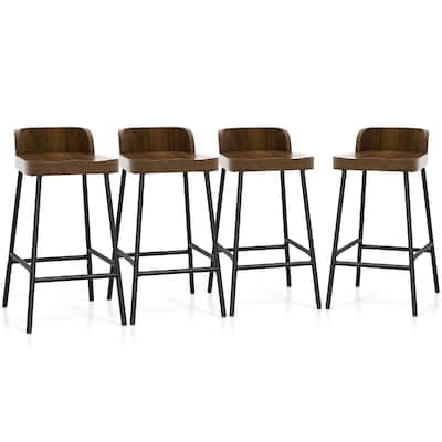 Gymax 24.5''Bar Stool Set of 4 Armless Bar Chair w/ Backrest Footrest