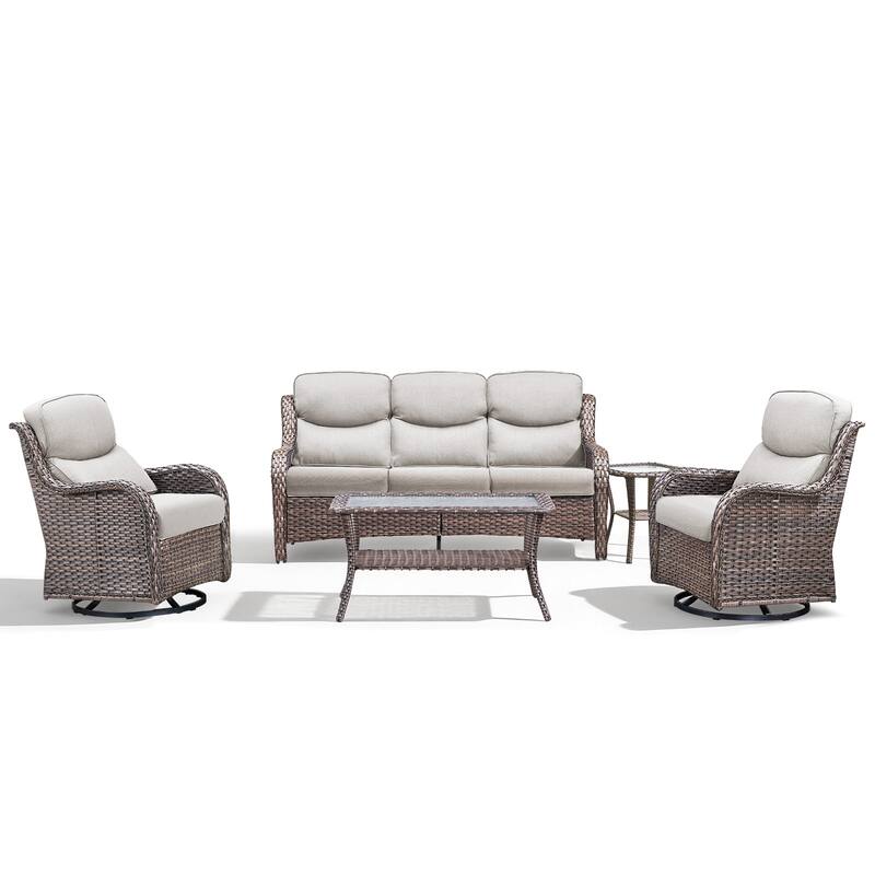 Meyreso 5-Piece Wicker Outdoor Patio Conversation Set with 5-Inch Thick Olefin Cushions