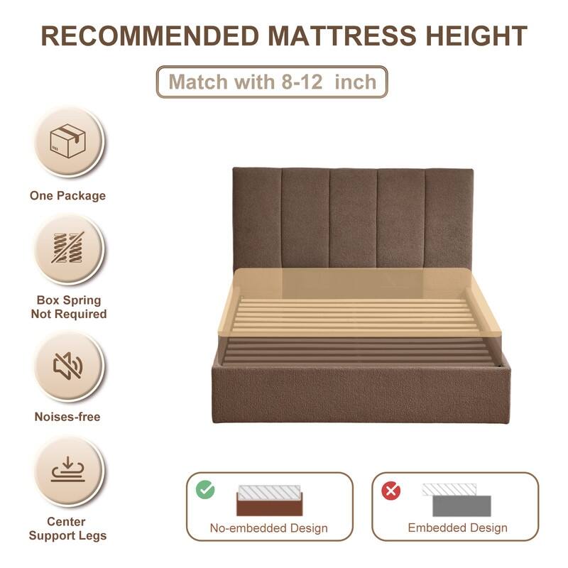 Modern Upholstered Lift-Up Storage Platform Bed with Headboard