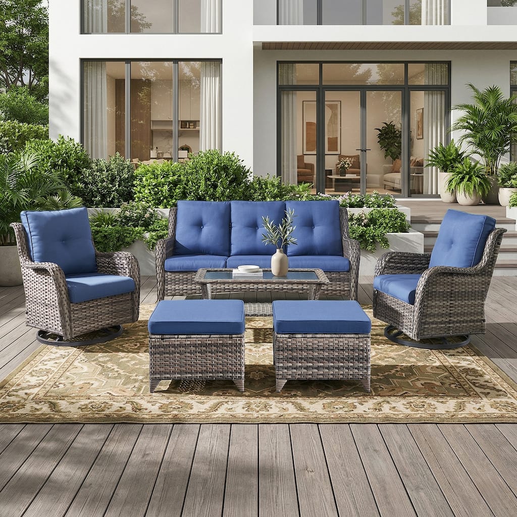Pocassy Patio Sofa Swivel Glider Chair with 4-Thick Cushion Set.