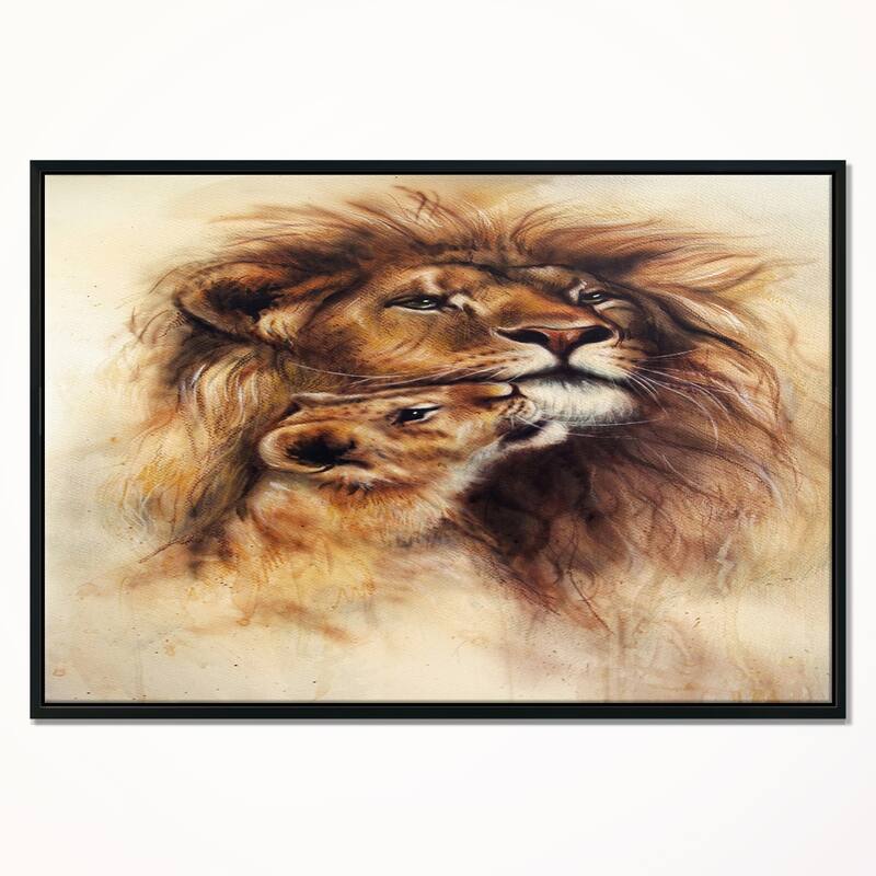 Designart "Loving Lioness" Animal Framed Canvas Art Bed Bath & Beyond