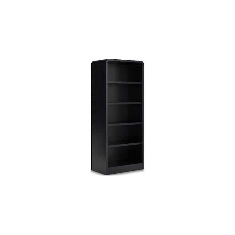 Robeck Large Bookcase, 5 Display Shelves, Classic 72 Inch Black Wood