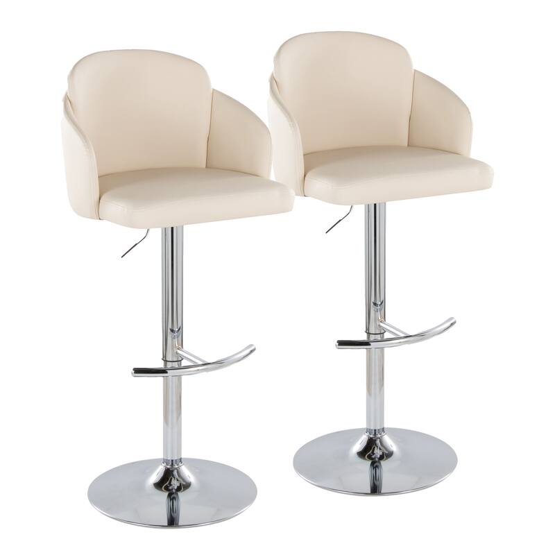 Porch & Den Dahlia Adjustable Bar Stool with Rounded T Footrest (Set of 2) - Cream Faux Leather/Chrome Metal