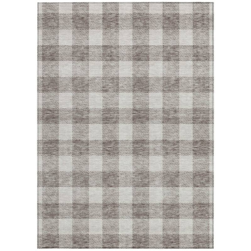HomeRoots Plaid Transitional Rectangle Outdoor Rug