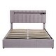 preview thumbnail 8 of 12, Grey Bed Queen Size with LED Light Bluetooth Player and USB Charging