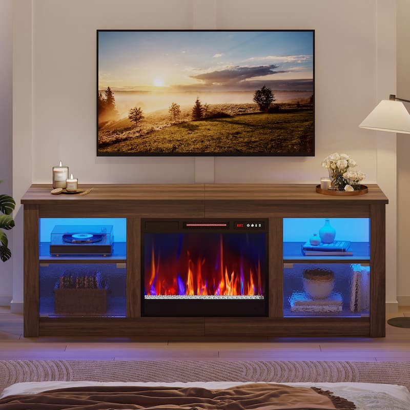Bestier 63 in. Freestanding Media Console Electric Fireplace TV Stand Fits TV's Up to 70 in. with Cabinet - 62 inches