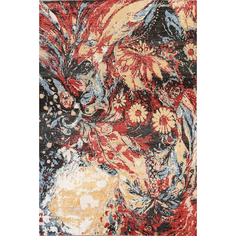 Wool/ Silk Vegetable Dye Abstract Modern Area Rug Hand-knotted Carpet - 6'7" x 9'8"