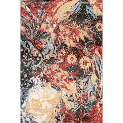 Wool/ Silk Vegetable Dye Abstract Modern Area Rug Hand-knotted Carpet - 6'7" x 9'8"
