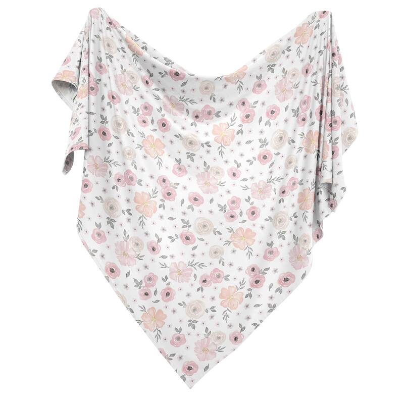 Watercolor Floral Collection Girl Baby Swaddle Receiving Blanket - Blush Pink, Grey and White Boho Shabby Chic Rose Flower