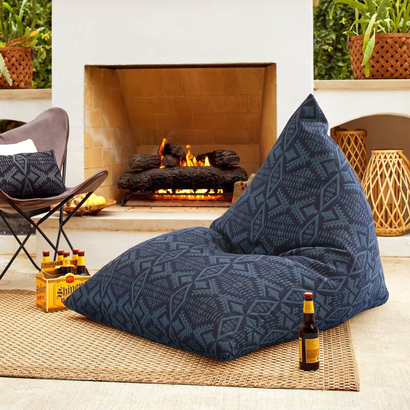 Sorra Home Sunbrella Pendleton Outdoor Bean Lounger - 54 in W x 38 in W x 21 in H - Diamond River Midnight