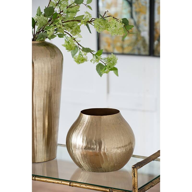 11x11x9" Gold Aluminum Flower Vase Modern Tabletop Decor Metallic Finish