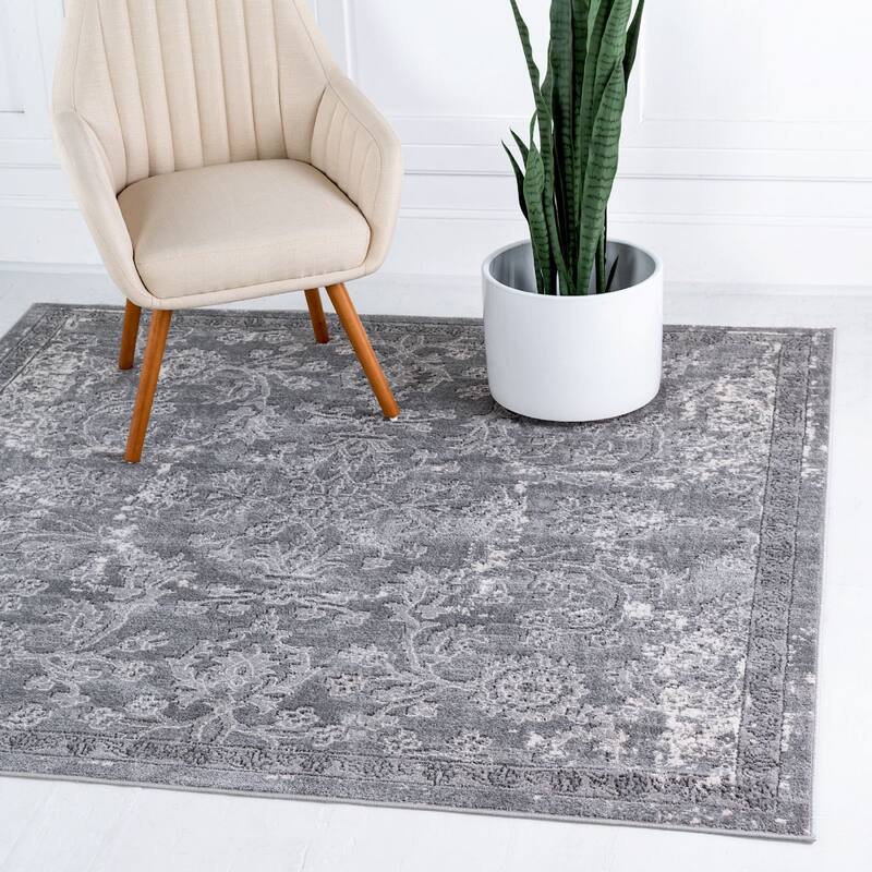 Transitional Wedo Collection Area Rug - 6' Square - Gray
