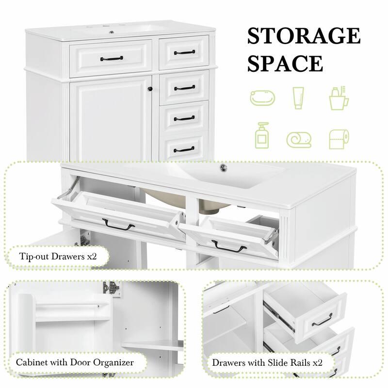 36-Inch Bathroom Vanity with Ceramic Sink Top, Solid Wood Frame and MDF Cabinet