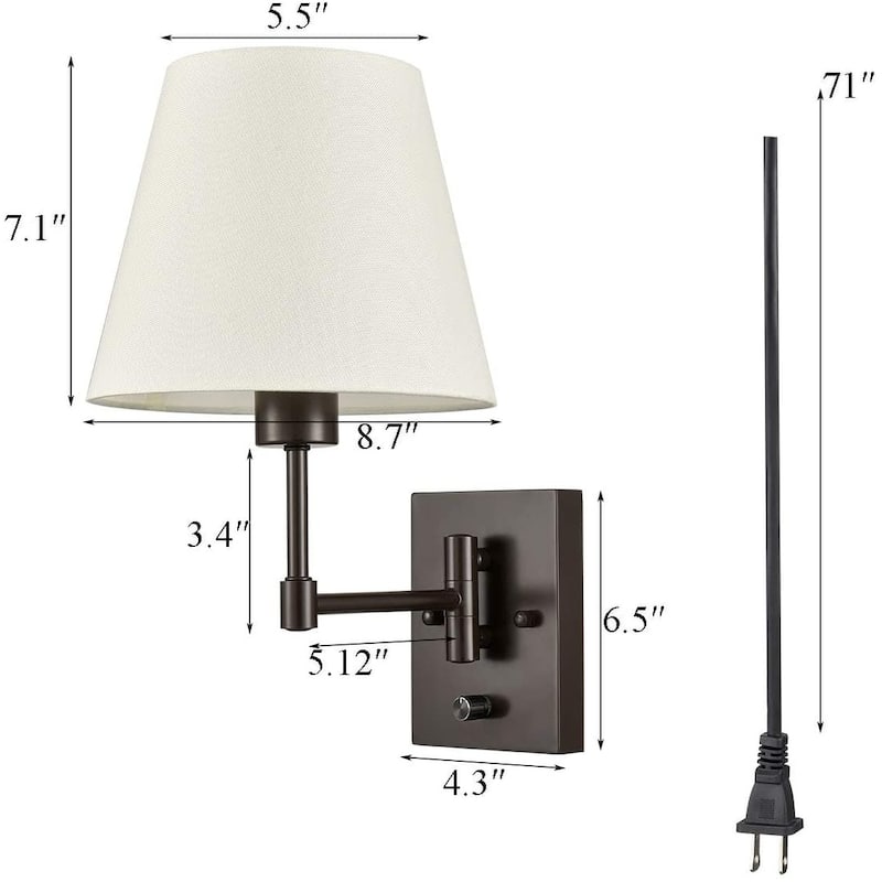 Udine Traditonal 2-Pack Plug in Wall Lights Fabric Shade Swing Arm Wall Lamps
