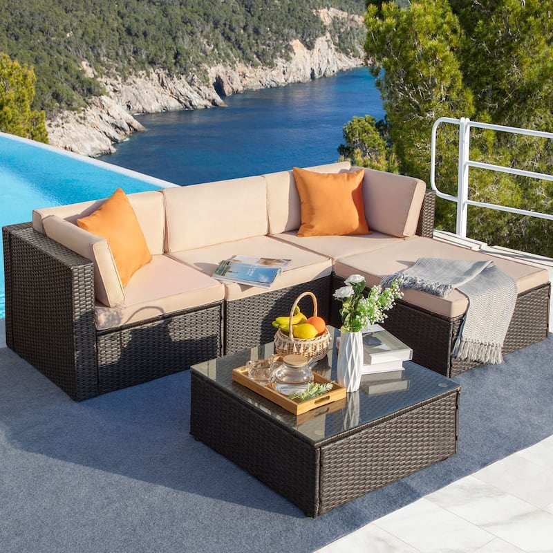 Homall 5 Pieces Patio Furniture Sets Outdoor Sectional Sofa Manual Weaving Rattan
