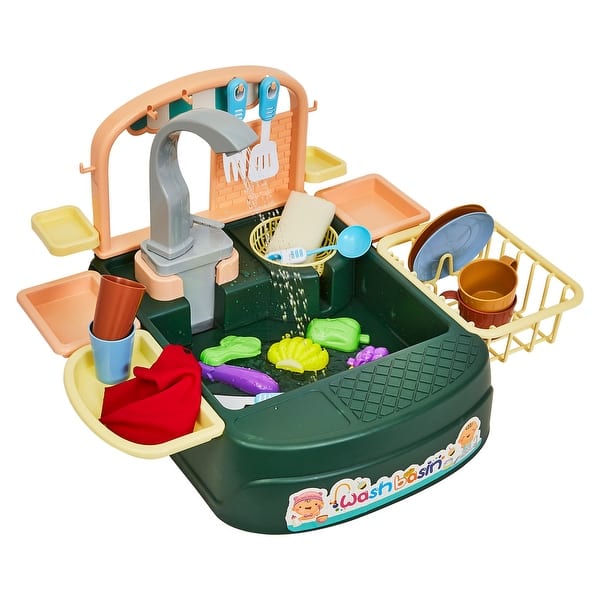 slide 2 of 9, Play Kitchen Set for Kids – Functional Sink Water Toy with Automatic Cycling System – Dishwashing Playset by Hey Play Multicolor - 5-7 Years