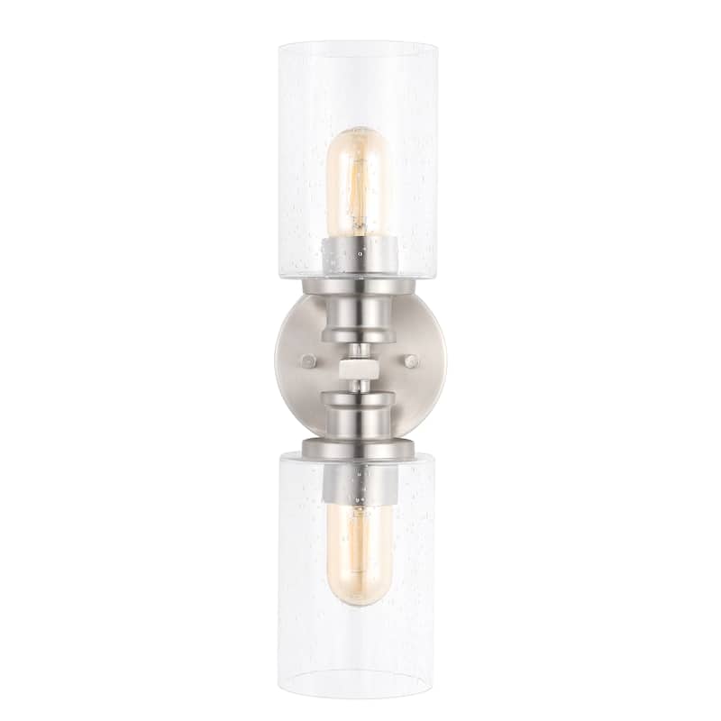 Jules Edison 16.5" Cylinder 2-Light Iron/Seeded Glass Farmhouse Contemporary LED Wall Sconce, Black by JONATHAN Y - One