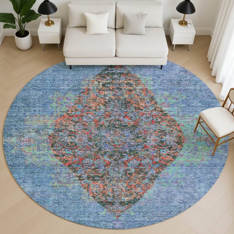 Premium Washable Super Soft Vintage Traditional Mayfield Rug - Blue - 8' x 8'