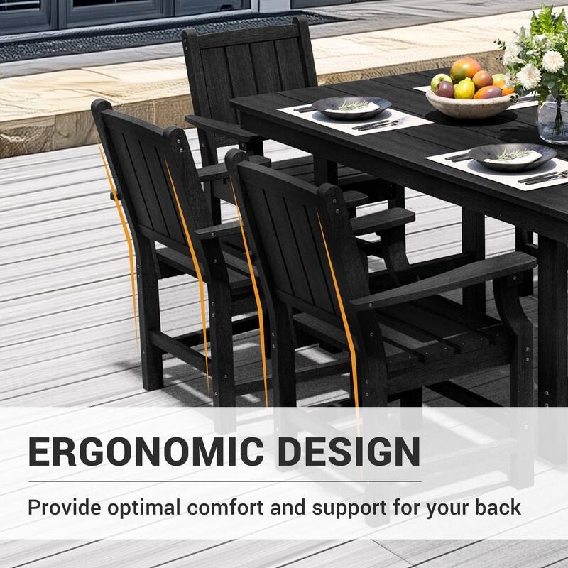 Black 5/7-Piece HDPE Plastic Patio Outdoor Dining Set with Arm Chairs