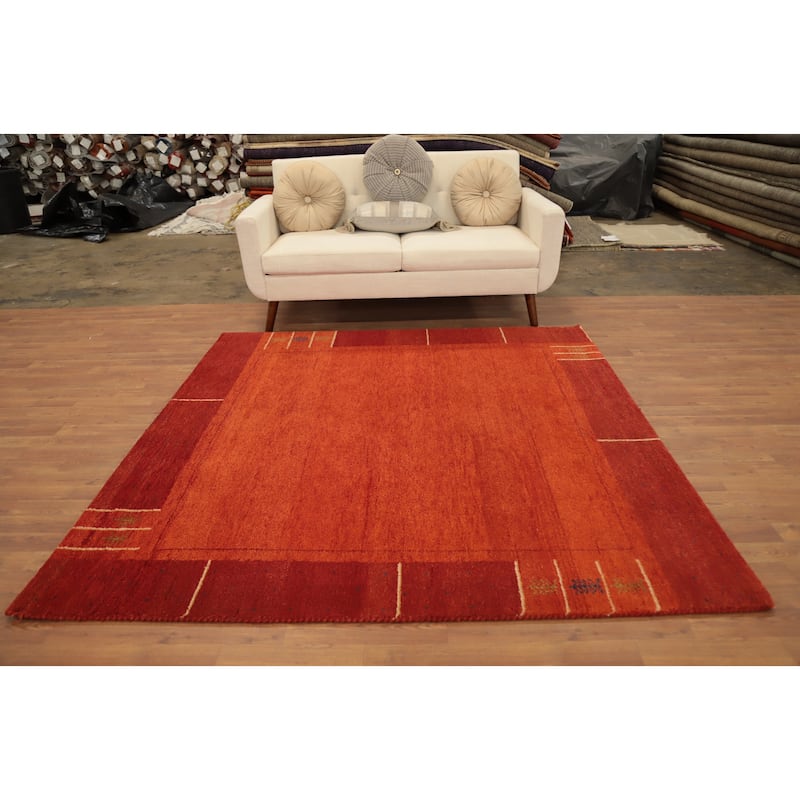 Hand Knotted Oriental 100% Wool Carpet Modern Modern Oranges & Rust Gabbeh Area Rug - 6' 5'' X 6' 5''