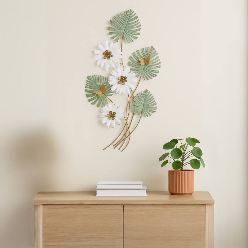 Daisy Bouquet Floral Wall Art Vertical 3D Metal Sculpture 36"x19"