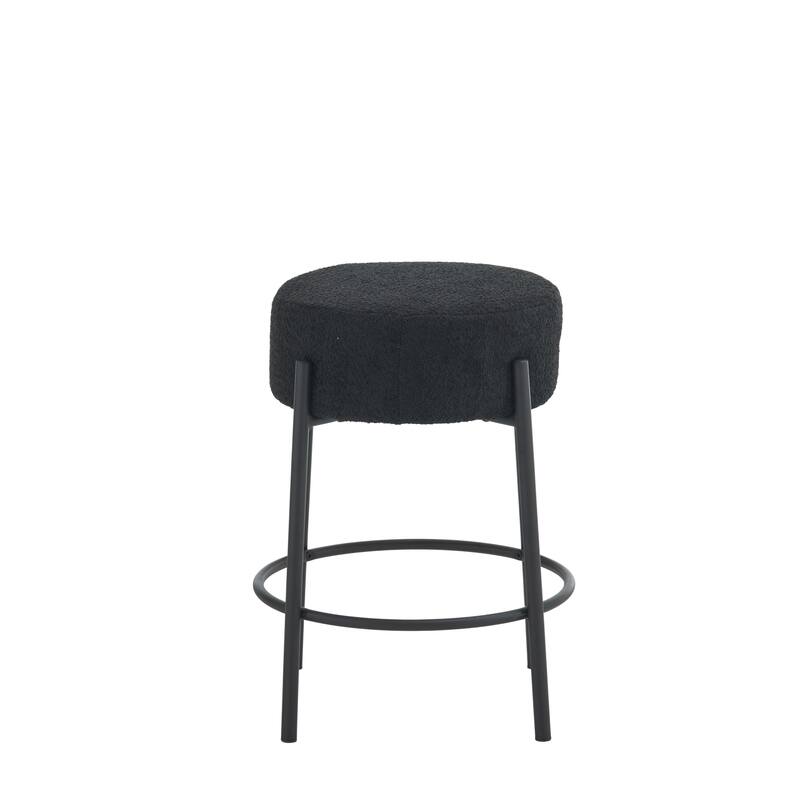 Round Bar Stools Set of 2, Fabric Upholstered Bar Chairs with Footrest, Backless Kitchen Island Stools with Metal Base