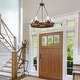 preview thumbnail 19 of 24, Farmhouse 6-Light Wagon Wheel Wood Chandelier with Seeded Glass Shade for Dining Living Room
