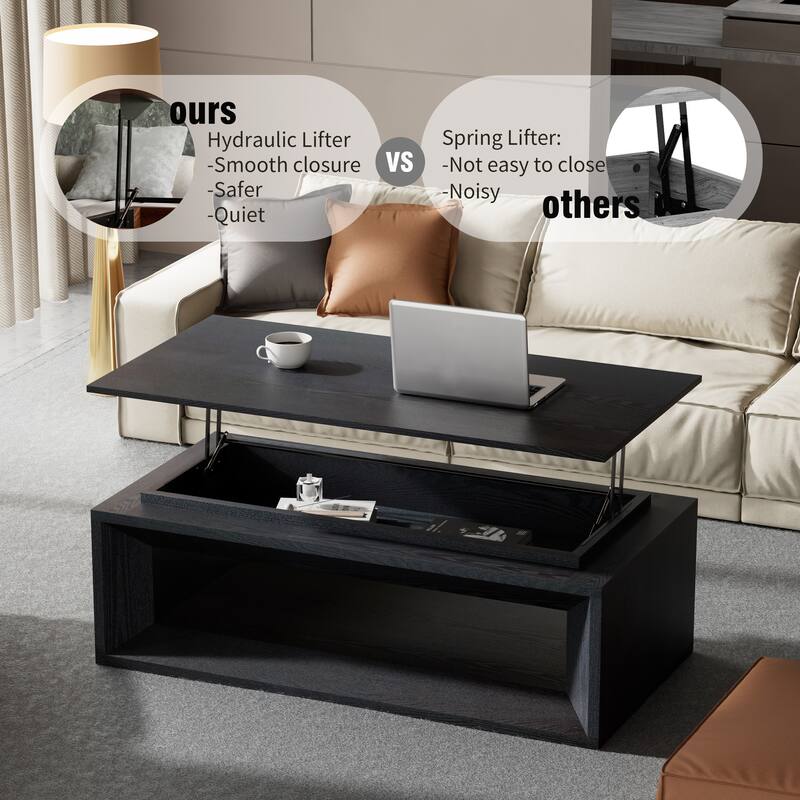 43.3" Lift Top Rectangle Modern Wood Veneer MDF Coffee Table with Storage