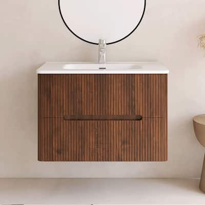 Emma 30 inch Wall-Mounted Bathroom Vanity Set with Integrated Ceramic Sink - 30"x18"x20"