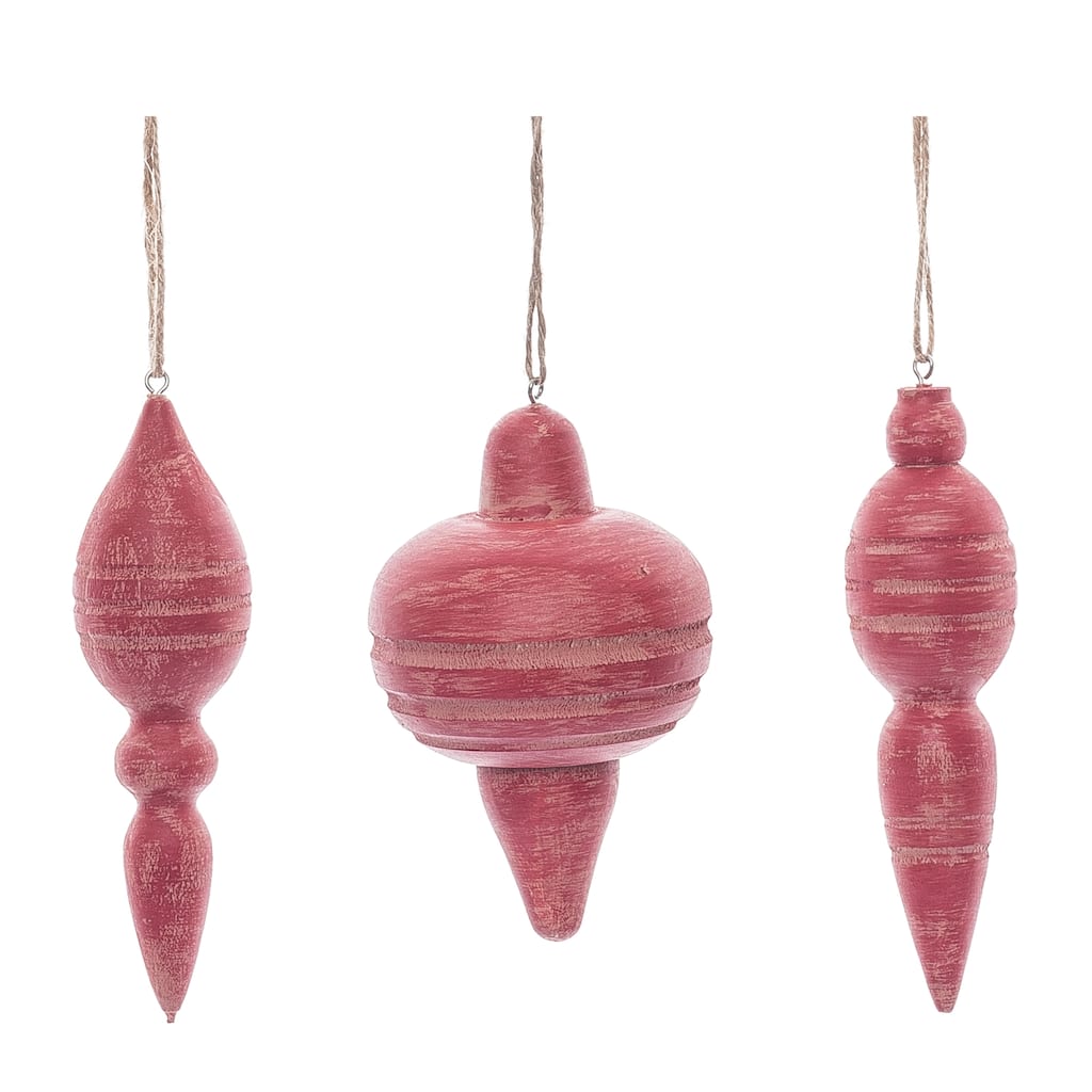 Transpac Red Natural Wood Ornament Set of 3 Christmas Home Decorations