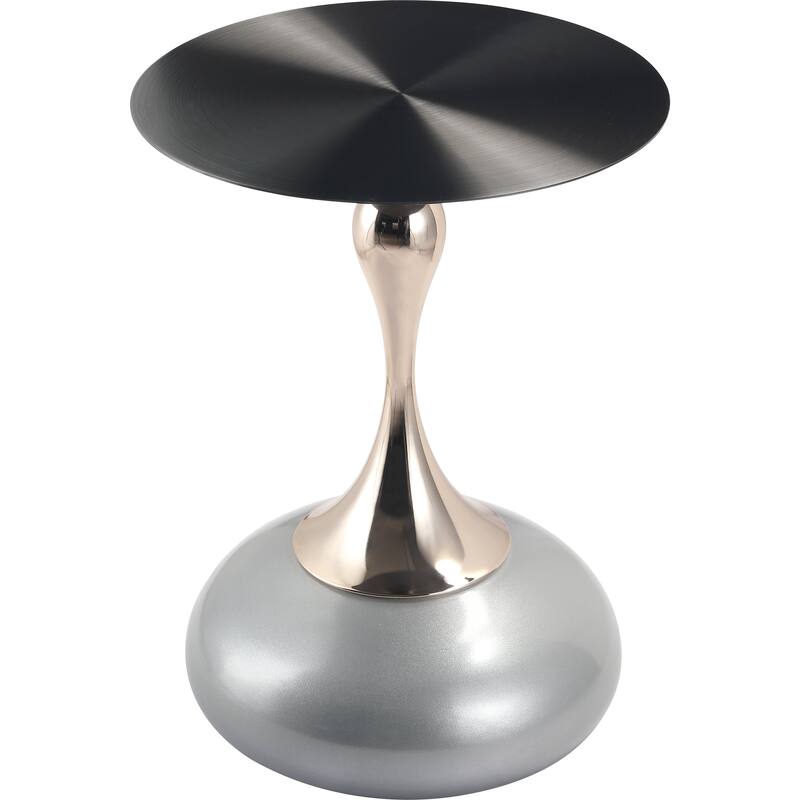 Savoy Round Side Table Stainless-Steel Black Top and Pedestal Base for Home Office Living Room - Silver