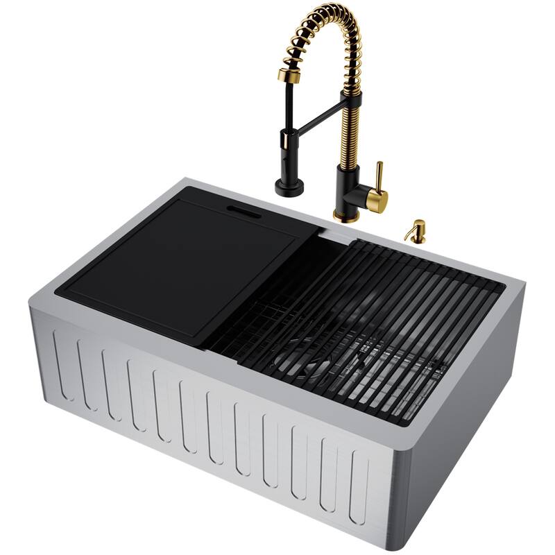 VIGO Matte Stone Kitchen Sink and Faucet in Matte Gold and Black