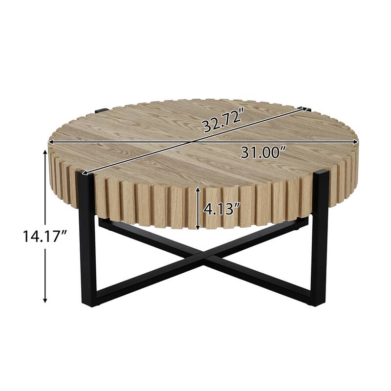 31" Modern Coffee Table with Gear Design and Cross Base