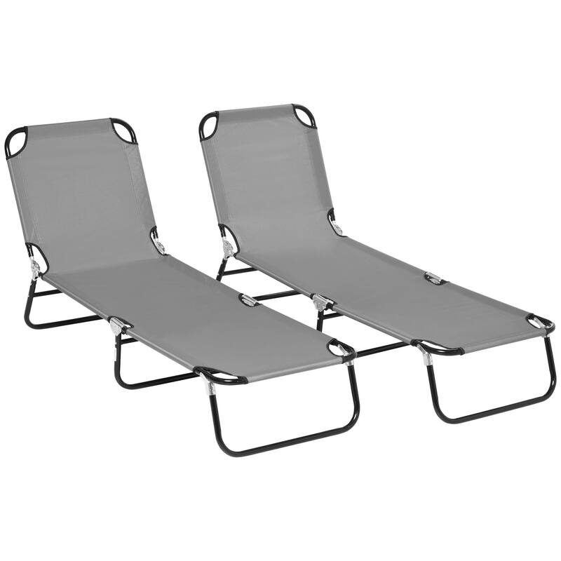 Steel Frame Patio Sunbathing Folding Recliner Set of 2 - DARK GREY