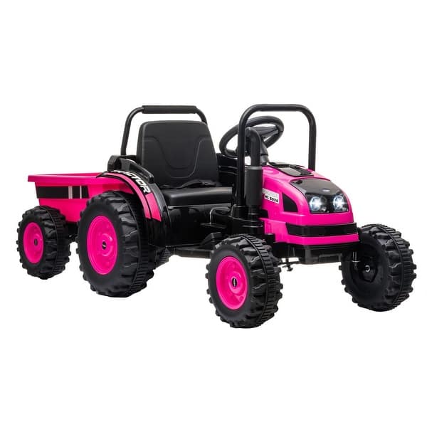 slide 2 of 30, 12V Kids Ride-On Tractor for Kids 4-8 with Trailer Battery Power Wheels Tractor with Remote Pink