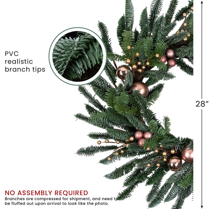 Ball Ornaments Artificial Christmas Wreath - 28" -Rose Gold - Unlit