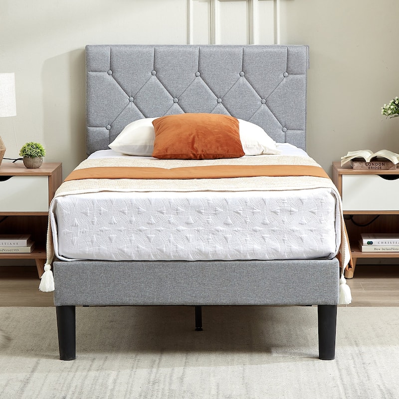 Javlergo Upholstered Beds With Diamond Tufted Headboard, Platform Bed Frame,