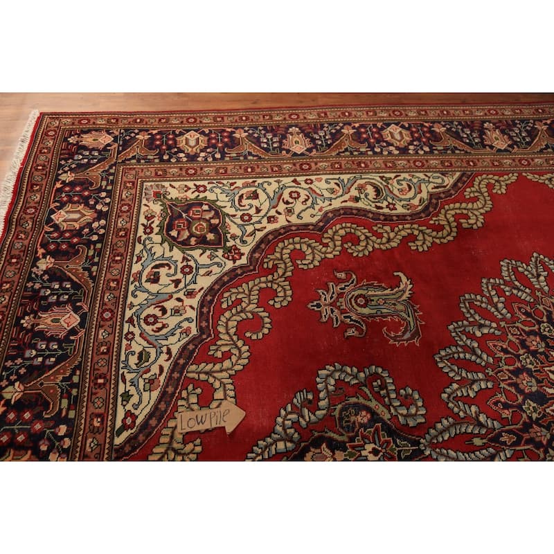 Red Medallion Tabriz Persian Vintage Area Rug Handmade Wool Carpet - 9'10" x 13'4"