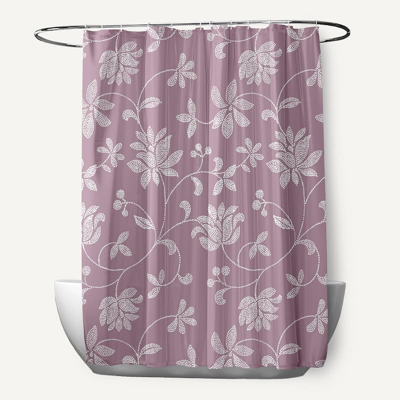 71 x 74-inch Traditional Floral Print Shower Curtain - Purple