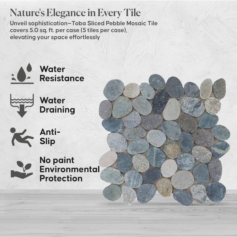 Toba Sliced Pebble Mosaic, Backsplash Kitchen Walls, Shower and Bathroom Floors 12" X 12" (5 Sqft per case) - Case (5 Tiles)