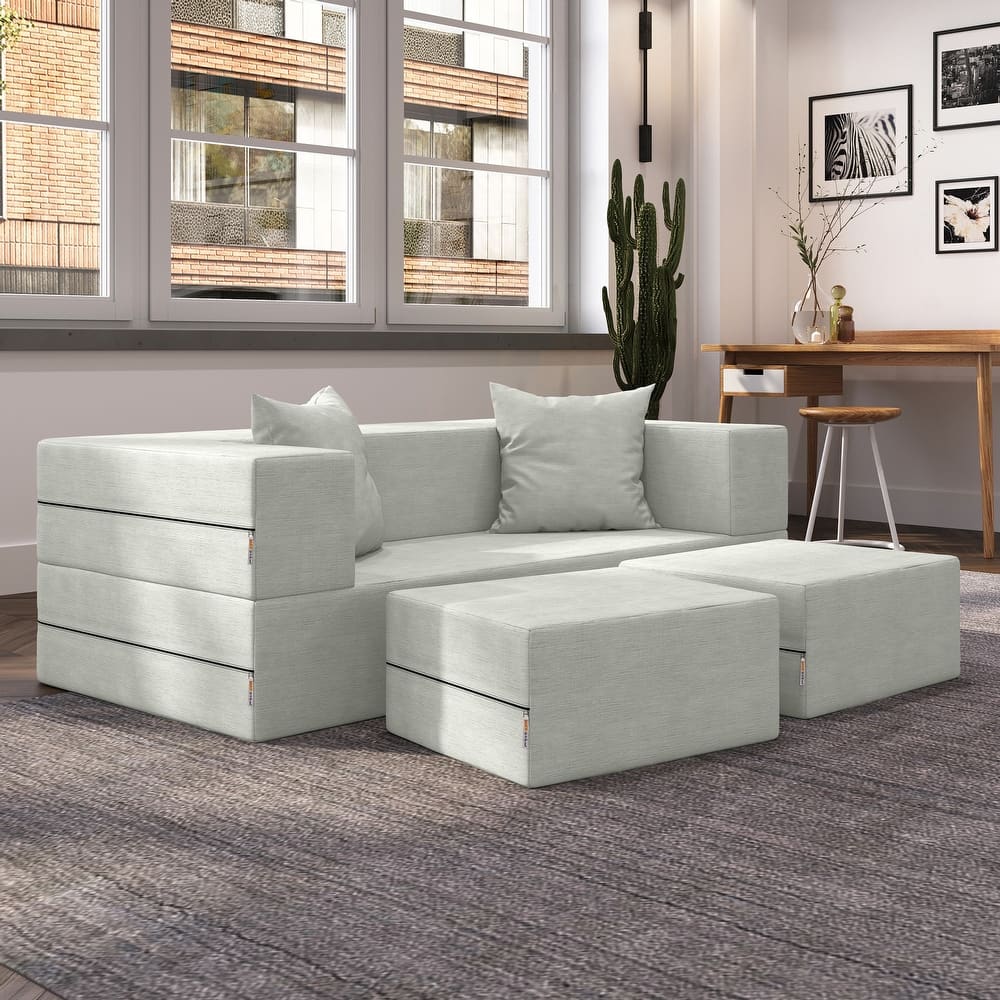 Jaxx Zipline Convertible Queen-size Sleeper Loveseat and Ottoman Set