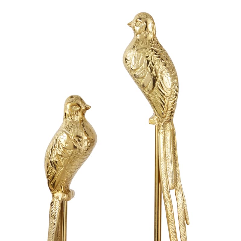 Aluminum Metal Bird Decorative Sculpture - Set of 2 Gold - Roche River Decor