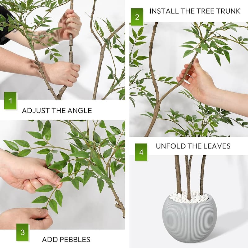 Artificial Plants Indoor, 5FT Tall Faux Floor Plant in Pot, Nandina Artificial Tree with Grey Planter